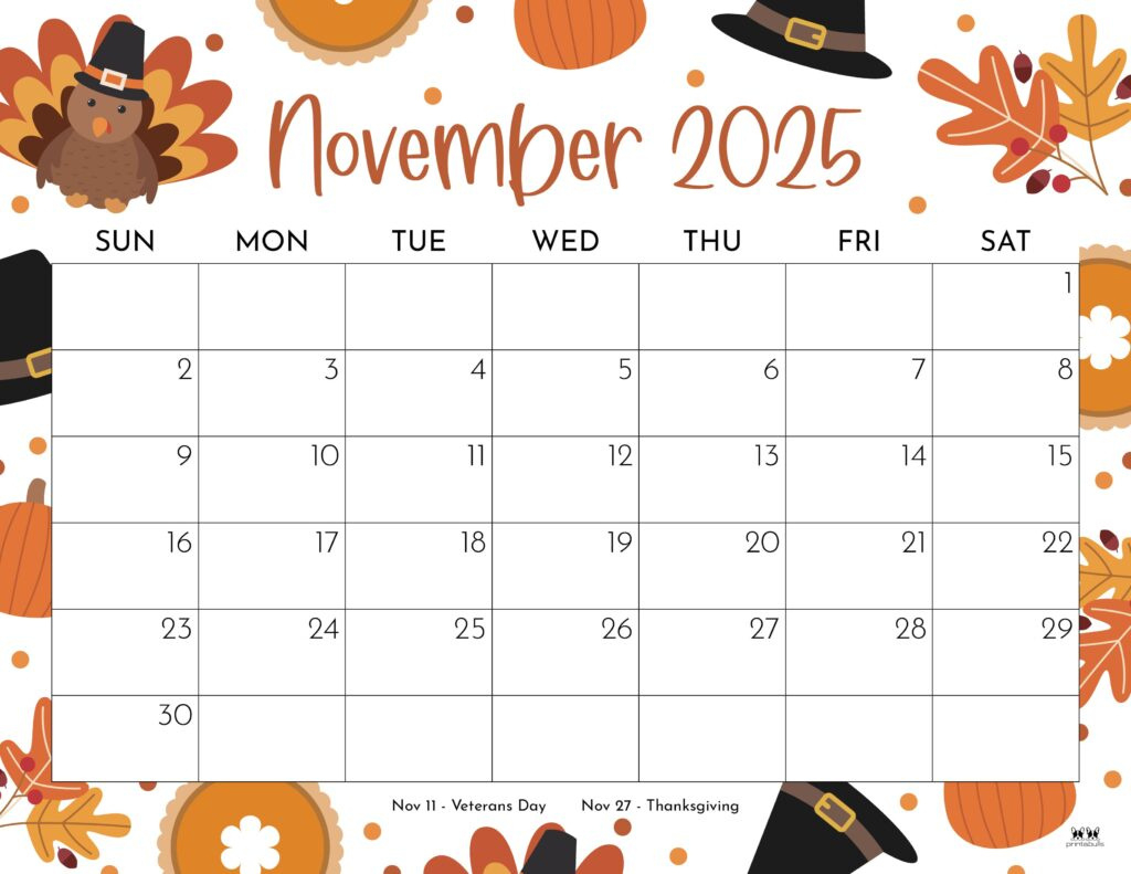 November 2025 Calendars - 107 Free Printables | Printabulls with Calendars 2025 | CalendarCrazePrint.Com