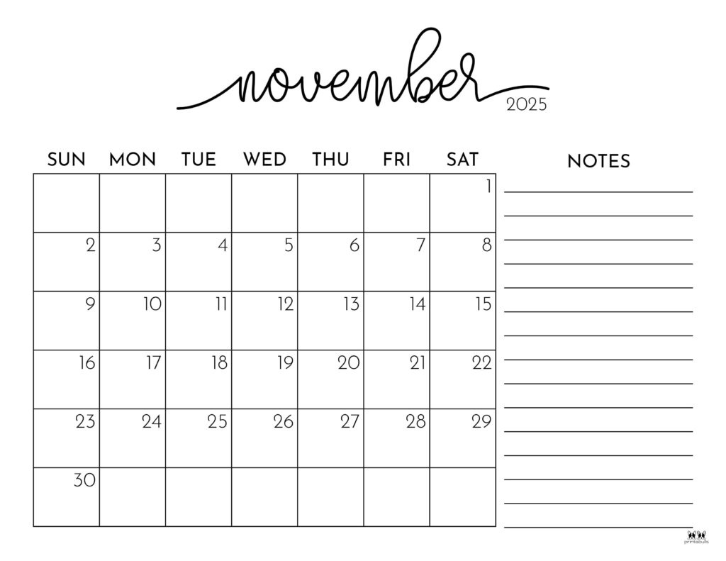 November 2025 Calendars - 107 Free Printables | Printabulls with Printable Calendar 2025 November | CalendarCrazePrint.Com