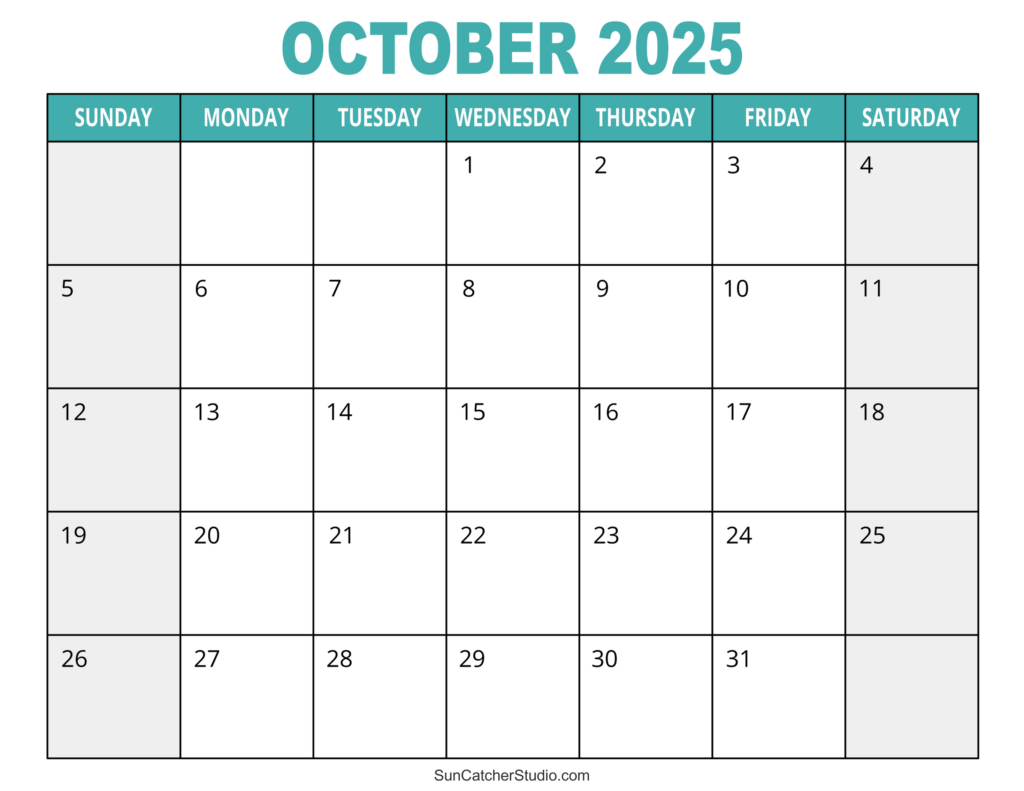 October 2025 Calendar (Free Printable) – Diy Projects, Patterns Throughout Printable Monthly 2025 Calendar  | CalendarCrazePrint.Com