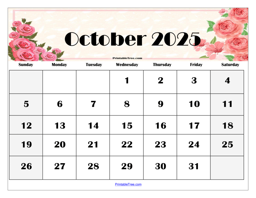 October 2025 Calendar Printable Pdf Template With Holidays Inside Calendar October 2025 Printable Free  | CalendarCrazePrint.Com