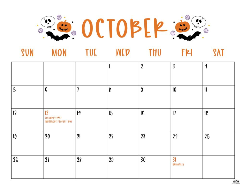 October 2025 Calendars - 107 Free Printables | Printabulls in Calendars 2025 | CalendarCrazePrint.Com