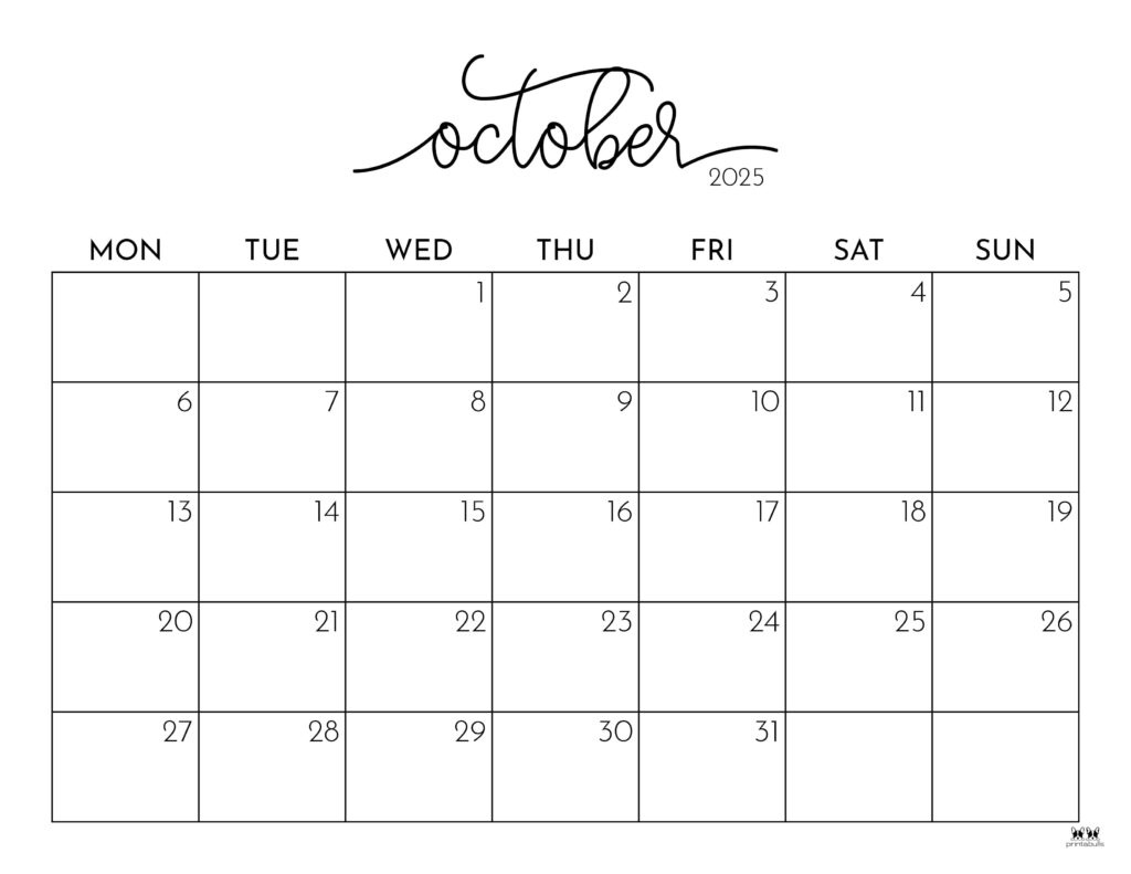 October 2025 Calendars - 107 Free Printables | Printabulls inside September October 2025 Calendar Printable | CalendarCrazePrint.Com