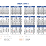 Pdf Calendar 2025 With Federal Holidays | Wikidates For  Calendars 2025 | CalendarCrazePrint.Com