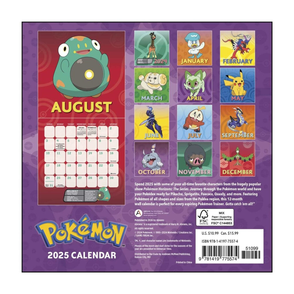 Pokémon 2025 Mini Wall Calendar | Pokémon Center Official Site Within  Calendars 2025 | CalendarCrazePrint.Com