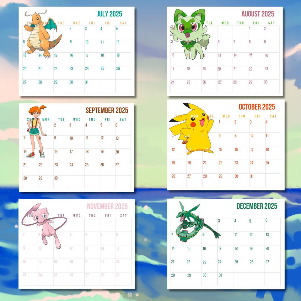 Pokemon Printable Calendar 2025, Gaming, Game, Game Room Decor With Regard To Free Printable Pokemon Calendar 2025 | CalendarCrazePrint.Com