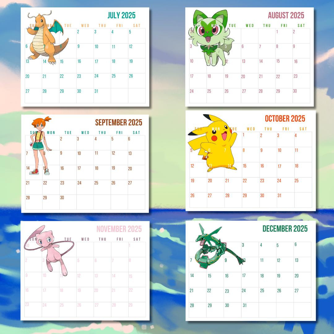 Pokemon Printable Calendar 2025, Gaming, Game, Game Room Decor with regard to Free Printable Pokemon Calendar 2025 | CalendarCrazePrint.Com