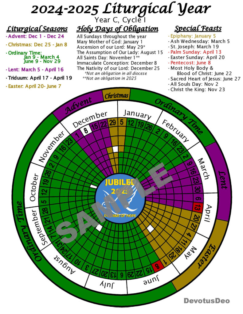 Printable 2025 Liturgical Calendar, Downloadable Catholic In Liturgical Color Calendar 2025 Printable  | CalendarCrazePrint.Com