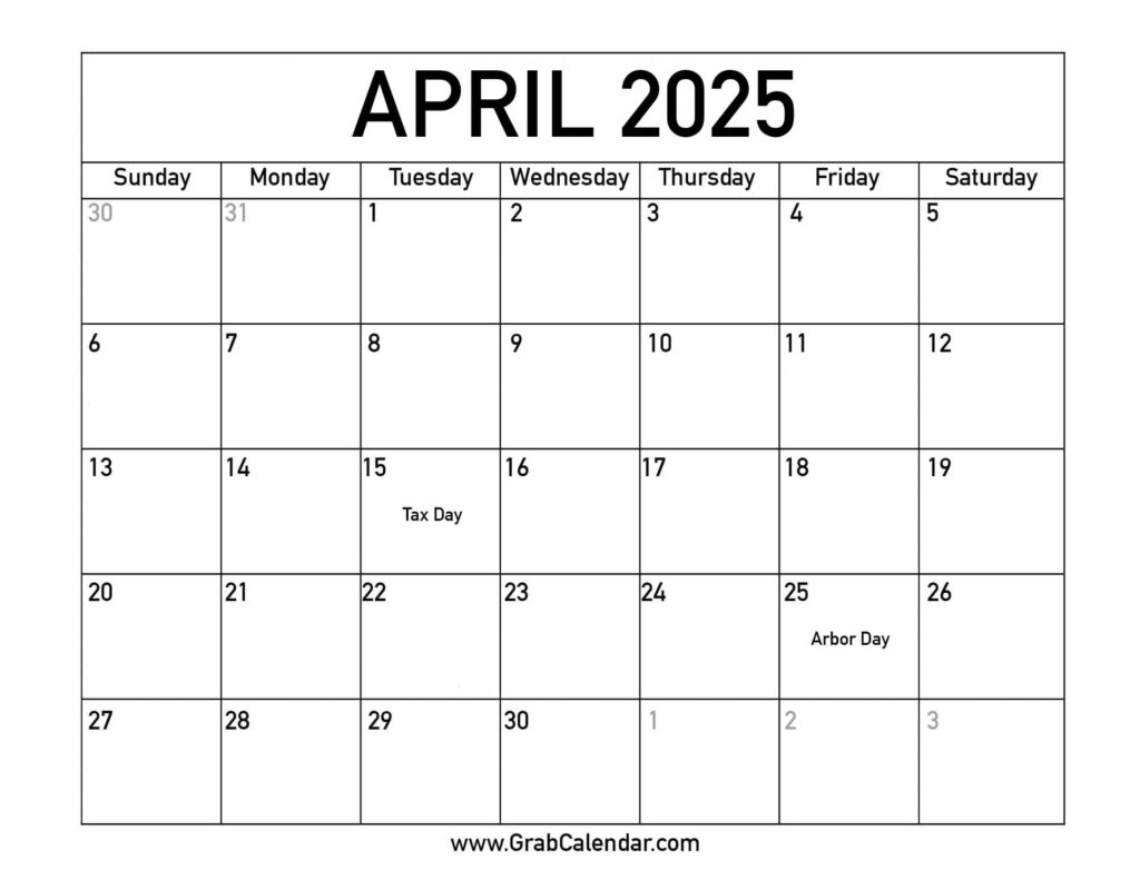 Printable April 2025 Calendar Inside April 2025 Calendar With Holidays Printable  | CalendarCrazePrint.Com