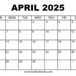 Printable April 2025 Calendar Intended For Printable Calendar March April May 2025 | CalendarCrazePrint.Com