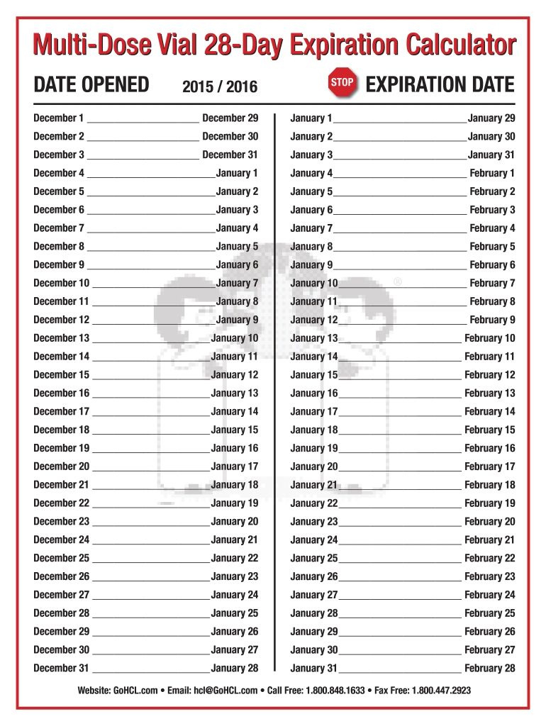 Printable Calendar Template within Printable Multi Dose Vial 28 Day Expiration Calendar 2024 - 2025 | CalendarCrazePrint.Com