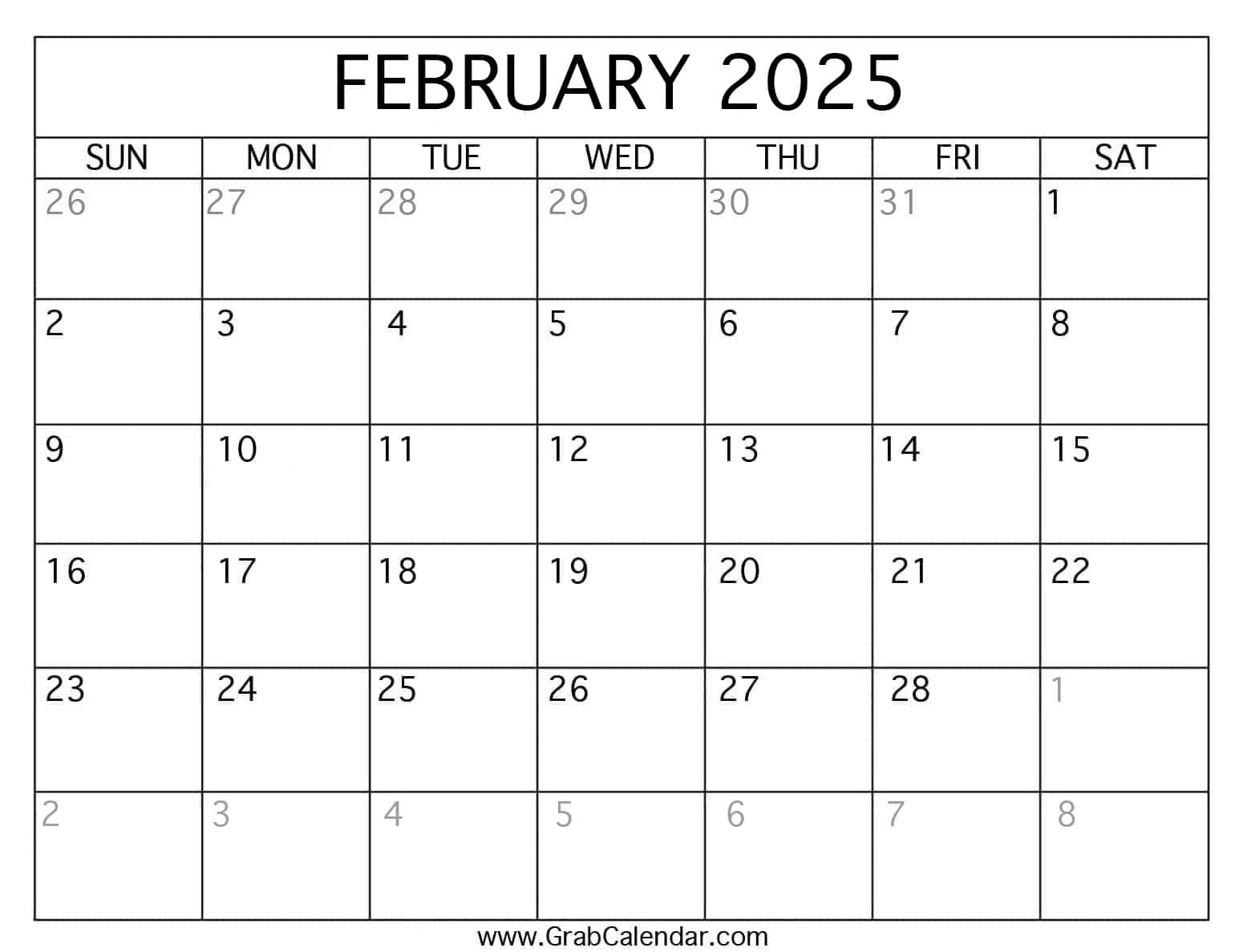 Printable February 2025 Calendar for Calendars 2025 | CalendarCrazePrint.Com