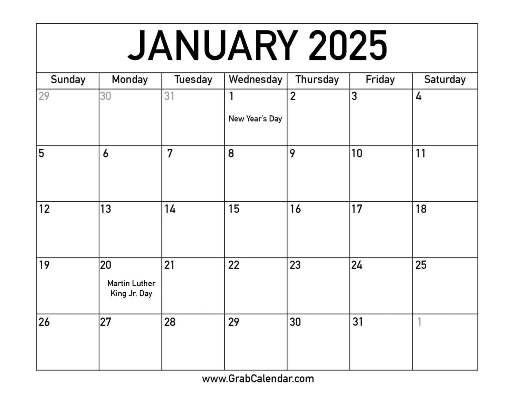 Printable January 2025 Calendar For Printable January 2025 Calendar With Holidays  | CalendarCrazePrint.Com