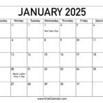 Printable January 2025 Calendar For Printable January 2025 Calendar With Holidays  | CalendarCrazePrint.Com