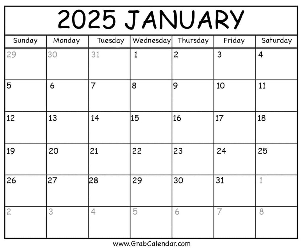 Printable January 2025 Calendar Intended For 2025 Block Calendar Printable  | CalendarCrazePrint.Com