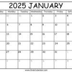 Printable January 2025 Calendar Intended For 2025 Block Calendar Printable  | CalendarCrazePrint.Com