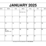 Printable January 2025 Calendar Templates With Holidays With Free Printable Calendar 2025 Wiki Calendar | CalendarCrazePrint.Com