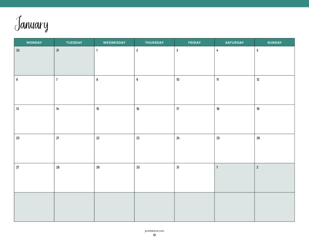 Printable January 2025 Calendars | Free Pdf Downloads inside Calendars 2025 | CalendarCrazePrint.Com