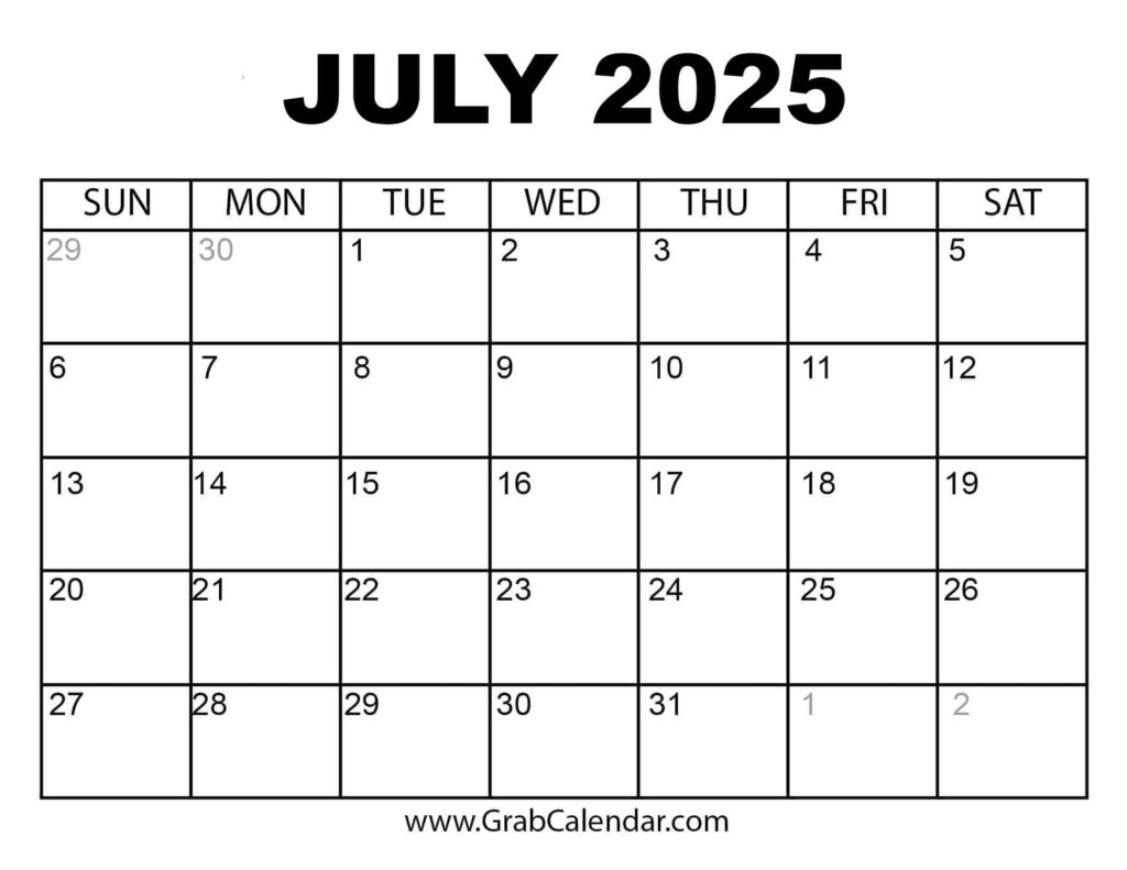 Printable July 2025 Calendar Regarding July 2024 June 2025 Calendar Printable  | CalendarCrazePrint.Com