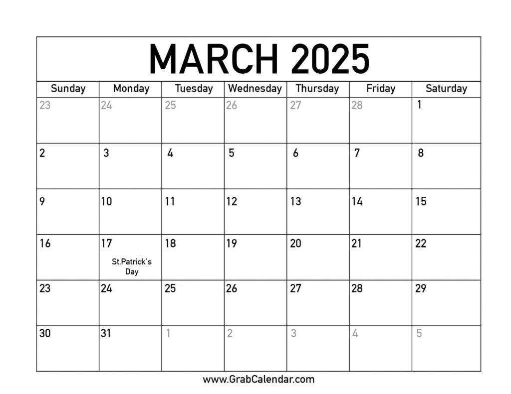 Printable March 2025 Calendar For March 2025 Calendar Printable With Holidays | CalendarCrazePrint.Com