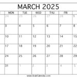 Printable March 2025 Calendar For March Calendar 2025 Free Printable  | CalendarCrazePrint.Com