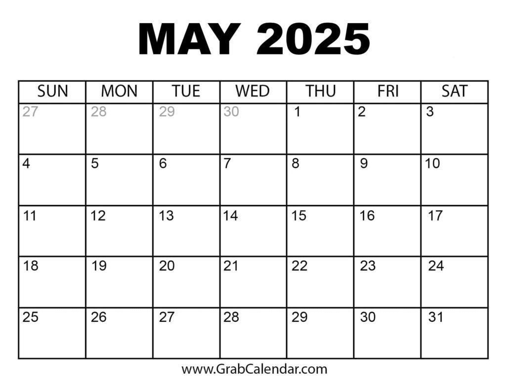 Printable May 2025 Calendar In  Calendars 2025 | CalendarCrazePrint.Com