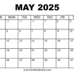 Printable May 2025 Calendar In  Calendars 2025 | CalendarCrazePrint.Com