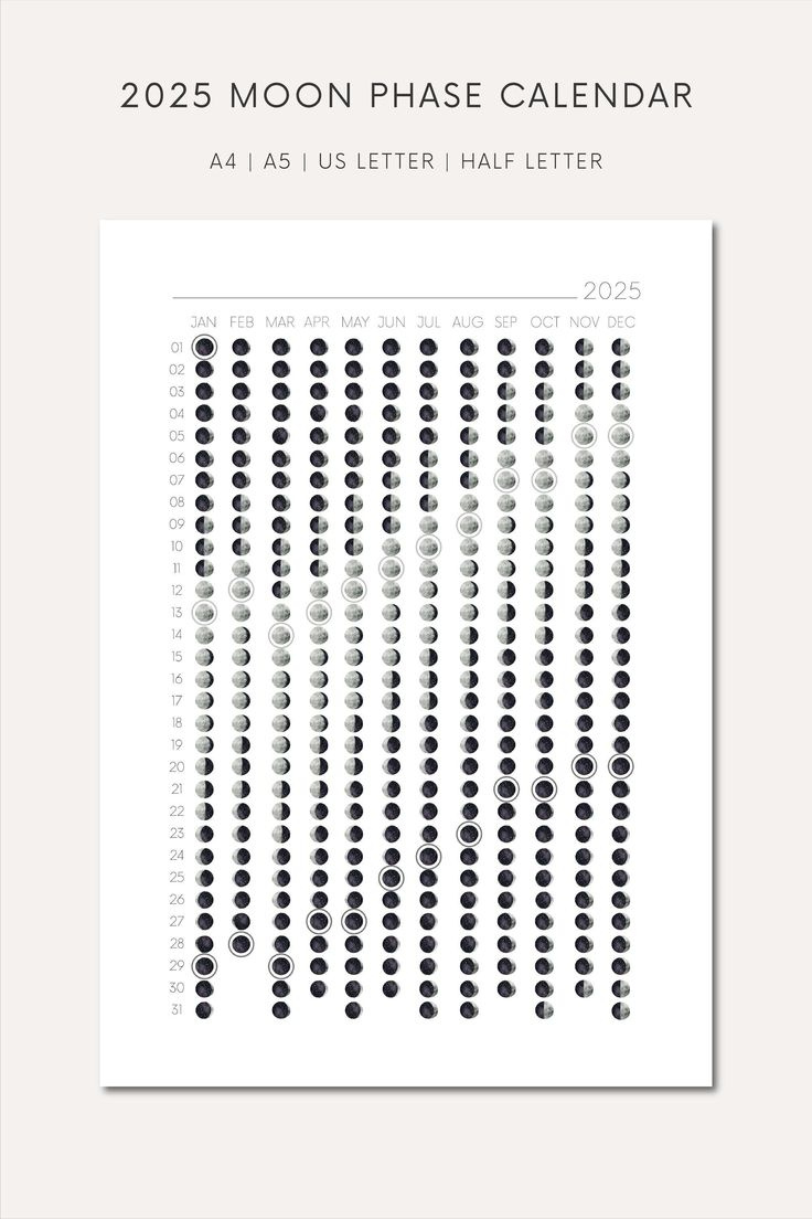 Printable Moon Phase Calendar 2025 Printable Lunar Calendar in Calendars 2025 | CalendarCrazePrint.Com