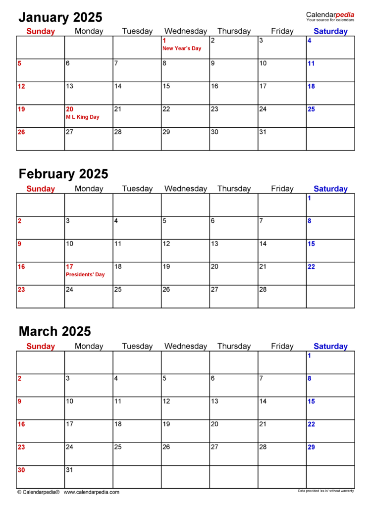 Quarterly Calendars 2025   Free Printable Pdf Templates Throughout Printable Calendar 4 Months Per Page 2025 | CalendarCrazePrint.Com