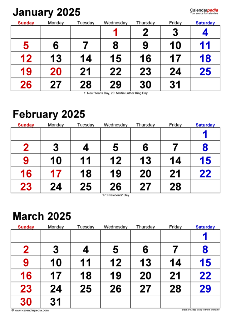 Quarterly Calendars 2025   Free Printable Word Templates For 2025 Calendar Printable Quarterly  | CalendarCrazePrint.Com