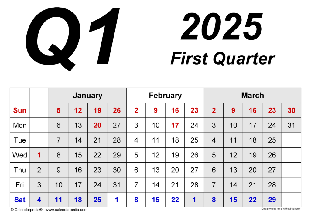 Quarterly Calendars 2025   Free Printable Word Templates For  Calendars 2025 | CalendarCrazePrint.Com