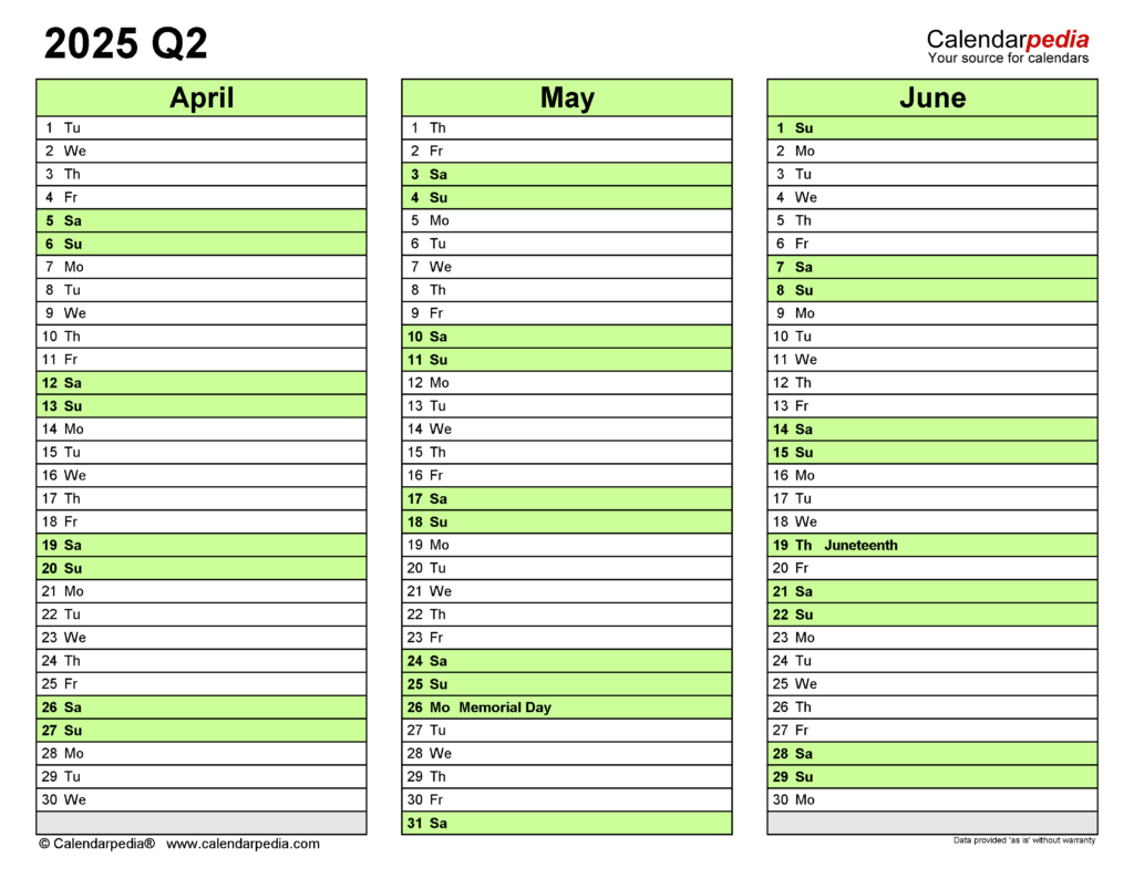 Quarterly Calendars 2025   Free Printable Word Templates Inside Printable Calendar 2025 3 Months Per Page | CalendarCrazePrint.Com