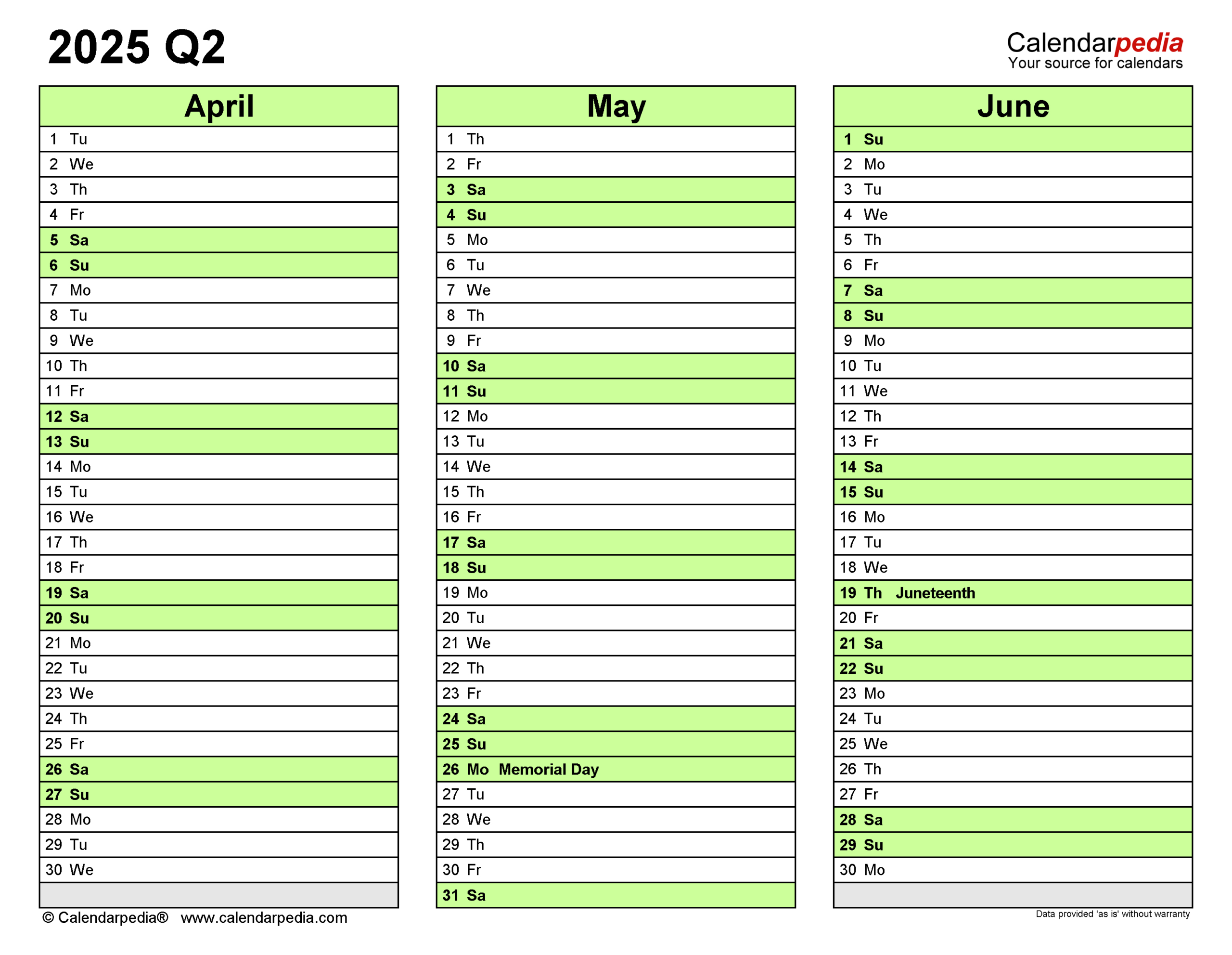 Quarterly Calendars 2025 - Free Printable Word Templates inside Printable Calendar 2025 3 Months Per Page | CalendarCrazePrint.Com