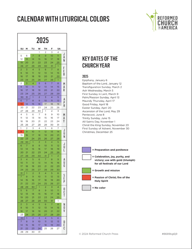 Rca Liturgical Calendar | Reformed Church In America Inside  Calendars 2025 | CalendarCrazePrint.Com