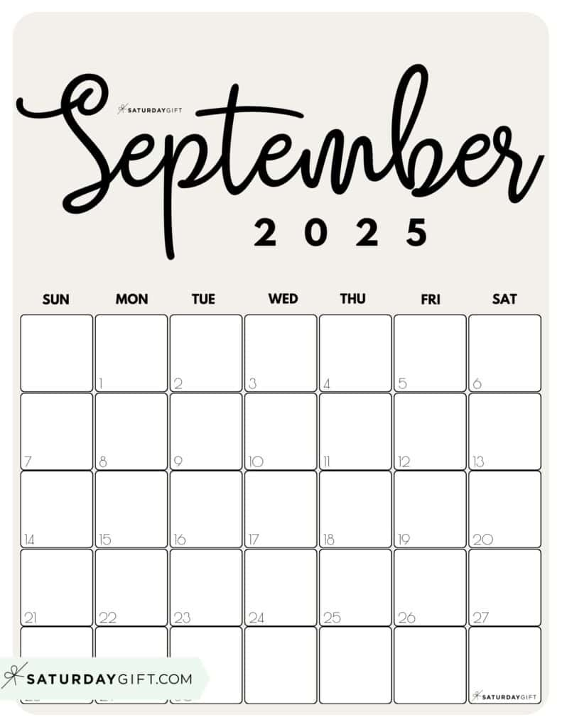 September 2025 Calendar - 20 Cute &amp;amp; Free Printables | Saturdaygift regarding September 2025 Calendar Printable Vertical | CalendarCrazePrint.Com