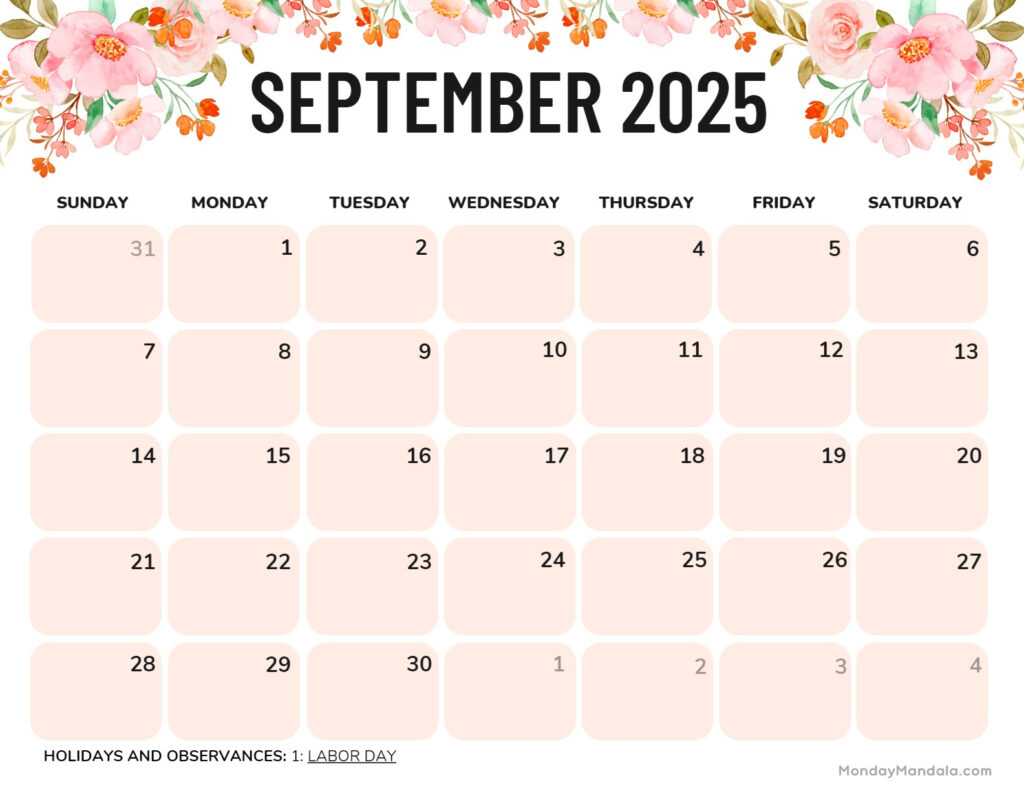 September 2025 Calendar (52 Free Pdf Printables) Throughout  Calendars 2025 | CalendarCrazePrint.Com