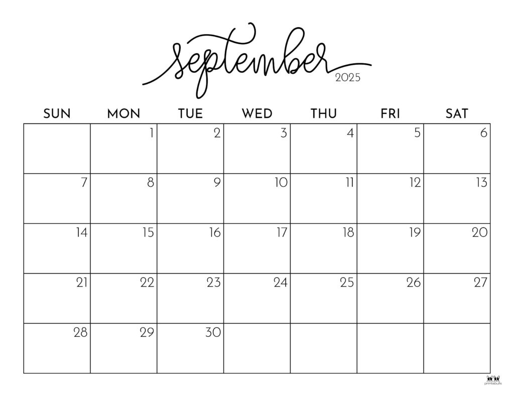 September 2025 Calendars - 107 Free Printables | Printabulls for Calendars 2025 | CalendarCrazePrint.Com