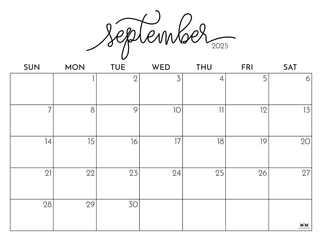 September 2025 Calendars - 107 Free Printables | Printabulls within Sept Calendar 2025 Printable | CalendarCrazePrint.Com