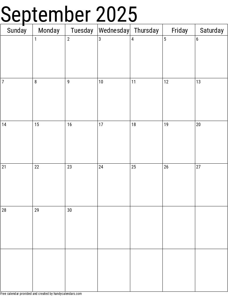 September 2025 Vertical Calendar - Handy Calendars pertaining to September 2025 Calendar Printable Vertical | CalendarCrazePrint.Com