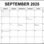 September 2025 With Holidays Calendar In  Calendars 2025 | CalendarCrazePrint.Com