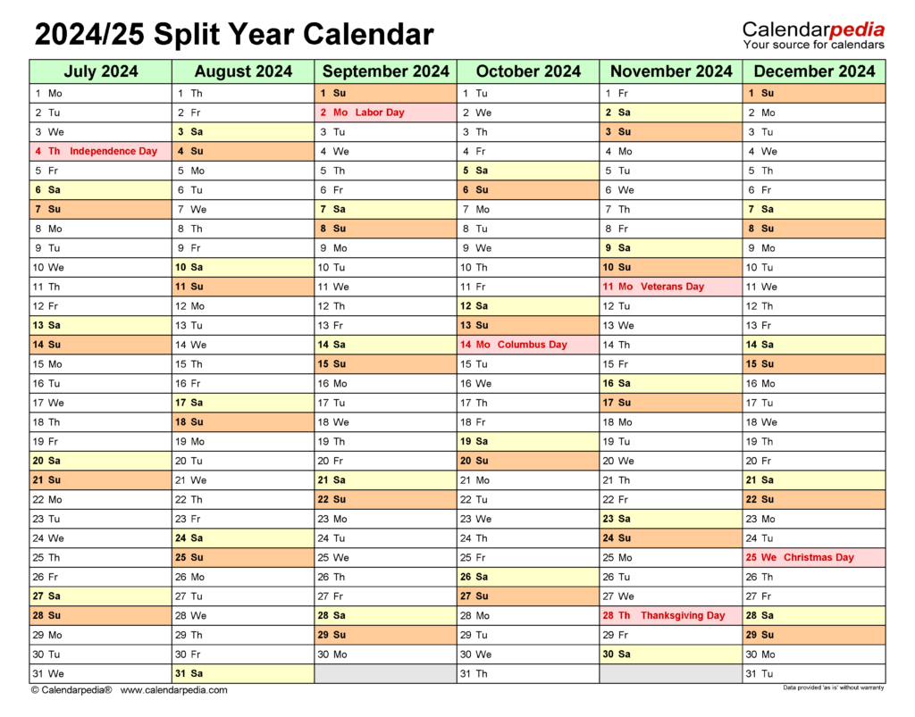 Split Year Calendars 2024/2025 (July To June)   Pdf Templates For Printable Calendar July 2024 To June 2025 | CalendarCrazePrint.Com