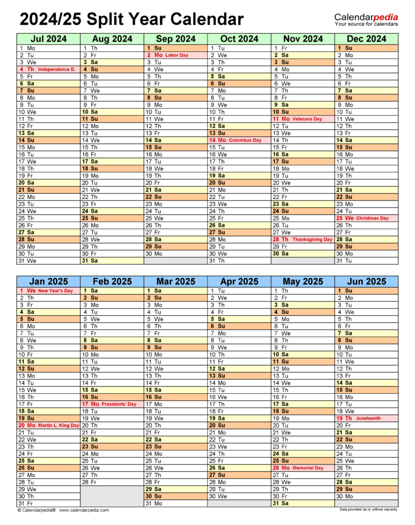 Split Year Calendars 2024/2025 (July To June)   Pdf Templates Intended For  Calendars 2025 | CalendarCrazePrint.Com