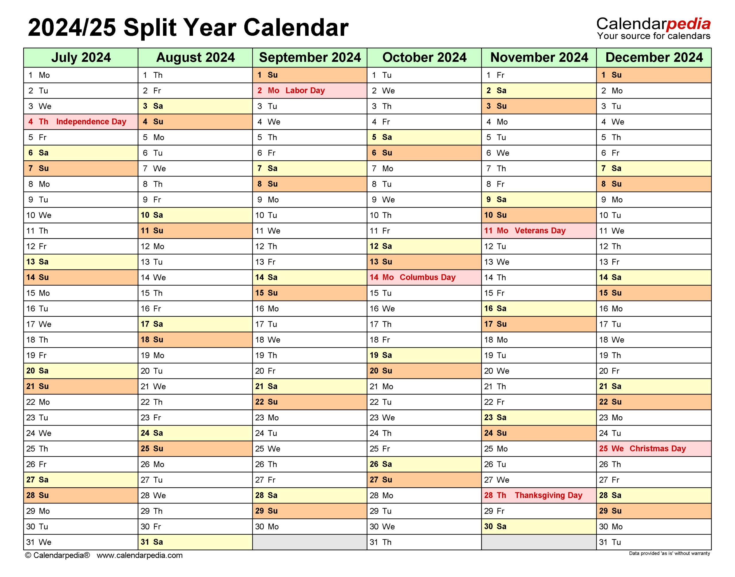 Split Year Calendars 2024/2025 (July To June) - Pdf Templates with Calendars 2025 | CalendarCrazePrint.Com