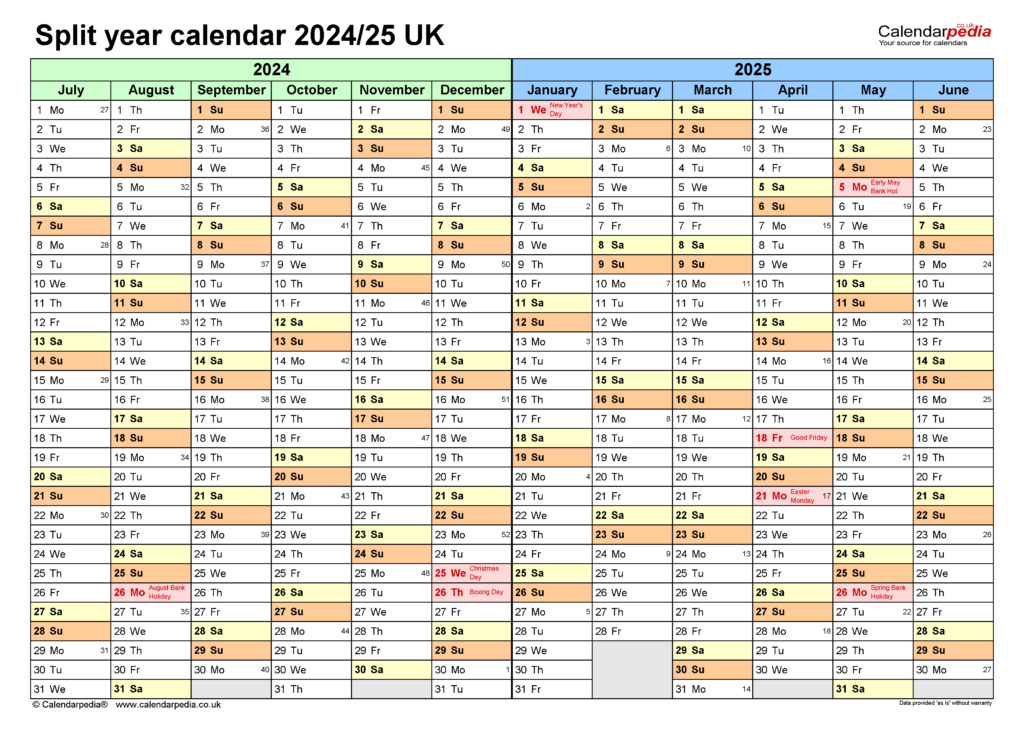 Split Year Calendars 2024/25 Uk (July To June) For Pdf In September 2024 To June 2025 Calendar Printable Free | CalendarCrazePrint.Com