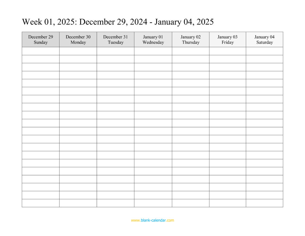 Weekly Calendar 2025 (Word, Excel, Pdf) For  Calendars 2025 | CalendarCrazePrint.Com