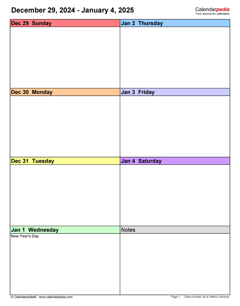 Weekly Calendars 2025 For Pdf   12 Free Printable Templates Intended For Printable Weekly 2025 Calendar  | CalendarCrazePrint.Com