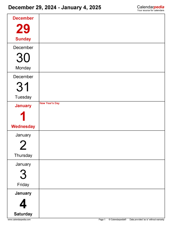 Free Printable Calendar 2025 Weekly | Calendars 2025