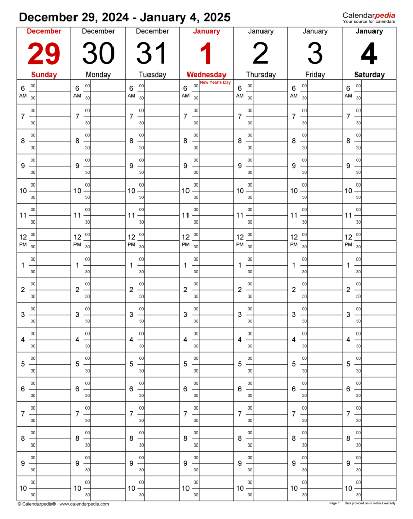 Weekly Calendars 2025 For Pdf   12 Free Printable Templates Throughout Time And Date Calendar 2025 Printable | CalendarCrazePrint.Com