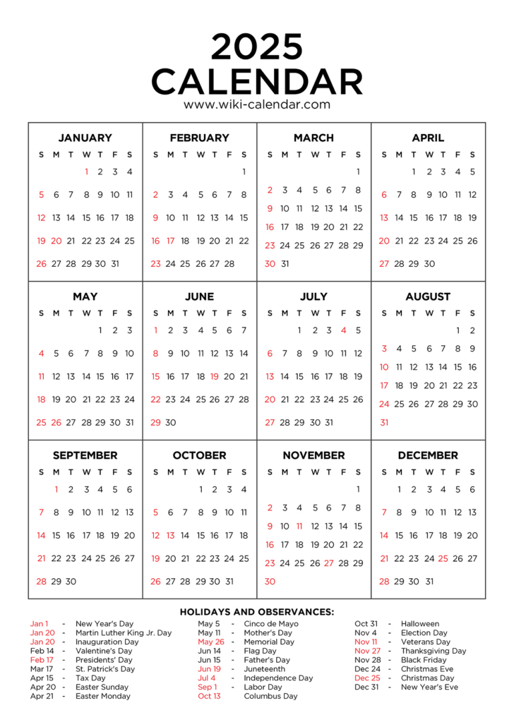 2025 Us Calendar with Holidays Printable | Calendars 2025