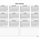 Yearly 2025 Calendars Regarding 2025 Calendar With Notes Printable  | CalendarCrazePrint.Com