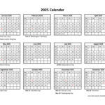 Yearly Calendar 2025 Printable With Federal Holidays | Free In  Calendars 2025 | CalendarCrazePrint.Com